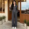 Conjunto deportivo casual de moda callejera para mujer, moda de otoño, juvenil y adelgazante, conjunto de dos piezas con sudadera con capucha y pantalones largos