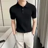 Camisa tipo Polo con Cuello Camisero, Polo de Punto de Manga Corta para Hombre, Rayas Estilo Old Money, Seda Helada para Negocios, Verano, Venta al por Mayor de Fábrica para Dropshipping Transfronterizo
