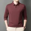 Camisa Polo de Manga Larga para Hombre, Nuevo Estilo Otoño, Lujo Ligero Casual de Negocios, Sin Costuras, Antiplanchado, Color Sólido, Camiseta con Cuello de Solapa