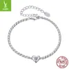 Pulseira Original Yinziyun de Prata Esterlina S925 em Formato de Coração com Moissanita Design Simples Clássico Pulseira com Corrente de Osso de Cobra em Formato de Coração