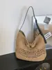 Bolsa de Palha Tecida Fashion com Recortes Simples para Mulheres 2026 Verão Grande Capacidade Estilo Vintage de Férias Bolsa de Ombro para Praia