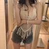 Camisola Encriptada para Mujer con Cordones Tejida con Aberturas Espalda Descubierta Hermosa Camiseta Tubo Sexy para la Playa Conjunto de Dos Piezas para Vacaciones