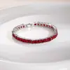Pulseira Retangular Colorida de Zircônia Banhada a Ouro Cobre Vermelho Rosa Diamante Completo Linha Única Corrente Tênis Nicho Toque de Alto Padrão Joias de Presente Mercadorias Femininas