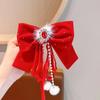 Tocado de horquilla con lazo rojo para niña, cinta para la parte superior de la cabeza con clip para Año Nuevo, accesorios festivos para el cabello para bebé