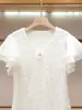 Vestido de Verão Novo de Renda Crochê com Mangas Bufantes e Decote V, Moda Elegante Francesa, Roupas Femininas de Alta Qualidade de Shenzhen Nanyou
