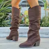 Botas de Moda de Caña Alta para Mujer Estilo Nuevo Europeo y Americano Transfronterizas Puntiagudas Tacón Grueso Nuevo 2025 Venta al por Mayor Talla Grande
