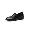 Mocasines sin cordones de moda de 3.5 cm, nuevo modelo otoño 2026, punta redonda, tacón grueso, zapatos pequeños de cuero adelgazantes