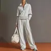 Conjunto Esportivo Casual Novo Amazon Transfronteiriço 2026: Conjunto de Duas Peças de Moletom com Gola Alta Color Block Estilo Europeu e Americano e Calça Wide Leg
