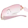 Gafas de Sol sin Montura de Marco Grande Estilo Europeo y Americano para Mujer, Gafas de Sol de Alta Gama con Pedrería, Gafas Estilo Calle de Celebridad de Internet, Diseño de una Sola Pieza