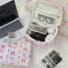 Bolsa de Maquillaje con Lazo Rosa para Mujer, Gran Capacidad, Bolsa de Almacenamiento con Corazón de Niña, Bolsa de Almacenamiento para Cosméticos y Lavado de Dormitorio Estudiantil