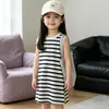 Vestido Malha Listrado Preto e Branco para Meninas 2026 Verão Algodão Puro Sem Mangas Infantil Roupa Íntima de Bebê
