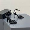 2023 Nuevo Verano Tacones Altos de Satén con Lazo Sandalias Sexy para Mujer con Pedrería Letra Tacón Fino Punta Abierta Rosa
