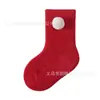 Calcetines Rojos para Recién Nacidos Invierno Espesos Forrados de Felpa Calcetines de Año Nuevo para Bebé Luna Llena 100 Días Bebé Calcetines hasta la Mitad de la Pantorrilla