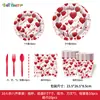 Set de Vajilla Desechable para Fiesta Temática de Corazones del Día de San Valentín Vasos de Papel Platos de Papel Servilletas de Papel Cubiertos Uso para Fiestas