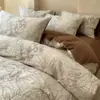 Otoño e Invierno Nuevo Juego de Cama de Algodón Cepillado 60s de Cuatro Piezas Algodón Puro Todo Algodón Engrosado Cálido Estampado Funda de Edredón Suave Suministros