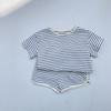 Ins Roupa de Bebê Coreana Infantil Roupa de Verão para Bebê Roupa Listrada Infantil Bebê Algodão Puro Solto Camiseta Shorts Conjunto de Duas Peças