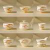 Conjunto de Xícaras de Chá Gato Laranja da Sorte com Esmalte Bege de Fábrica, Xícara Mestra de Cerâmica, Conjunto de Chá Kung Fu, Gaiwan, Xícara de Degustação, Xícara de Chá