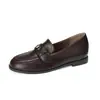 Versión de Piel de Vaca~Mocasines de Estilo Británico con Hebilla Metálica para Mujer, Zapatos Negros sin Cordones de Punta Redonda, Zapatos de Cuero Casuales con Suela Suave