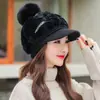 Moda Femenina Versátil Estilo Coreano Otoño e Invierno Cálido Gorro de Pato con Pompón de Conejo Lindo Gorro Grueso a Prueba de Frío