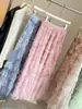 Falda de Malla Esponjosa Plisada Tie-Dye para Mujer Otoño 2025 Cintura Alta Línea A Holgada en Capas Falda de Hada Pastel