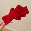 ¡Red Velvet! Elegante Pinza para el Cabello de Ante con Lazo Rojo para Mujer, Nuevo Estilo Pinza Banana Vertical Accesorio para el Cabello