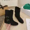 Botines de moda con hebilla para aumentar la altura interior para mujer, nuevo estilo 2026, versátiles, puntera redonda, efecto adelgazante, botines western de caña corta