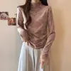 Camiseta Base de Cuello Alto a Media Altura con Tie-Dye DeRong, Ajustada, Nuevo Diseño Otoño-Invierno, Camiseta Única de Manga Larga para Mujer