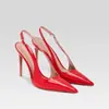 Zapatos de Moda Transfronterizos Punta Fina Piel Roja Charol Hebilla Tacón de Aguja Zapatos de Mujer Talla Grande Zapatos de Salón para Mujer