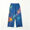 Pantalones personalizados pintados a mano con efecto desgastado de marcas de moda, pantalones de chándal anchos rasgados y deshilachados, pantalones de chándal para hombre de la alta calle americana