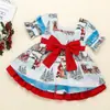 Vestido para niñas pequeñas y medianas, estilo europeo y americano, estampado de Santa Claus navideño, falda con lazo grande