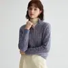 [Suéter 100% Lã] Moda Outono e Inverno Meio Zíper Casual para o Dia a Dia Suéter de Lã Trançado Tricô Feminino