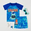 Novo traje de banho infantil transfronteiriço, maiô de duas peças com proteção solar e estampas de desenhos animados fofos, confortável para brincar na água e na praia