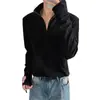 Sudadera de Forro Polar Negra para Hombre con Cuello Medio Alto y Media Cremallera, Camiseta de Manga Larga, Capa Base Deportiva Cálida para Primavera y Otoño