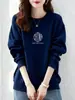 Moletom grosso de algodão estilo coreano com gola redonda e forro de fleece para mulheres, adequado para primavera, outono e inverno, casual, moderno, versátil e adequado para o dia a dia, blusa de manga longa