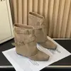 Botines de Cuero con Hebilla de Remache Estilo Coreano para Mujer 2026 Nueva Llegada de Otoño Botines Tacón Medio Botas Fruncidas Botas para Pantalón Botas de Moda