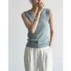 Camisola de Punto para Mujer Primavera y Otoño Cuello en V Sin Mangas Traje con Camiseta Básica Moda Hielo Seda Top