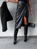 Comercio exterior otoño e invierno nueva ropa de mujer europea y americana falda de cuero de longitud media sexy estilo punk con cordones divididos de cintura alta -23139
