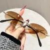 Gafas de Sol Pequeñas de Marco Cruzado para Mujer, Gafas de Sol Metálicas con Marco Ovalado Retro, Gafas de Moda sin Marco con Borde Cortado Tendencia Europea y Americana