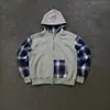 Sudadera Deportiva con Capucha Estampado a Cuadros Gris-Azul Otoño/Invierno 2026 Sudadera Nueva Tendencia Transfronteriza INS Otoño/Invierno