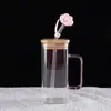 Copo de água quadrado de vidro transparente de 400ml com alça de vidro borossilicato cor da alça quadrado