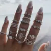 Anel Estrela e Lua Transfronteiriço Folha de Amor Geometria Conjunto de 10 Anéis Criativos Retrô Articulados Femininos