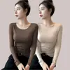 Camiseta base negra cuello redondo fina de modal para mujer nueva llegada Top Ankara rojo otoño manga larga camiseta primavera y otoño