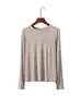 Camiseta Interior de Lana Tencel para Mujer en Otoño e Invierno de Manga Larga con Cuello Redondo Alta Elasticidad Ajustada Delgada Casual Prenda Exterior Camiseta