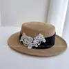 Sombrero Ligero Estilo Francés para Vacaciones, Encaje Soluble en Agua, Ala Plana para Mujer, Sombrero de Paja para Proteger del Sol en Verano, Sombrero de Playa, Sombrero para el Sol