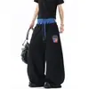 Pantalones de Chándal de Estilo Americano con Doble Cintura y Parche de Letra para Hombre y Mujer, Pantalones Anchos de Verano High Street, Pantalones Casuales con Diseño de Marca de Moda
