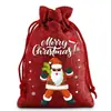 Paquete de lino navideño nuevo 2024, bolsa de regalo con cordón y bolsillo, bolsa de tela pequeña, bolsa de regalo navideña, disponible en stock