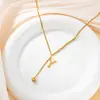 Cadena de Suéter Versátil de 26 Letras con Borla de Acero Inoxidable Estilo Minimalista Gargantilla Colgante Cuadrado Pequeño