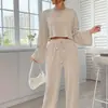 2025 Novo Conjunto de Roupa Feminina Casual com Manga Longa Canelada, Moda Outono e Inverno, Cruzamento Europeu e Americano, Comércio Exterior Amazon