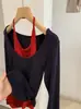 Camiseta de Manga Larga con Cuello Halter Ajustada para Mujer KEKEZOON Otoño Moda Diseño de Bloques de Color 9034