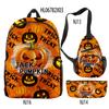 Conjunto Periférico Novo Transfronteiriço de Halloween 2022 com Padrão de Abóbora Jack, Mochila, Pasta, Estojo de Lápis, Conjunto para Cabelo